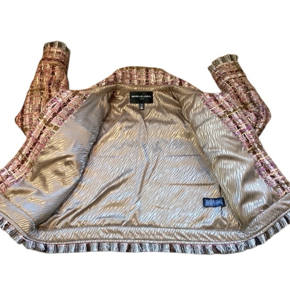 Adrienne Landau ONYX Crystal Tweed Jacket Blazer Pink Gold Sequin Fringe Medium - Picture 7 of 16